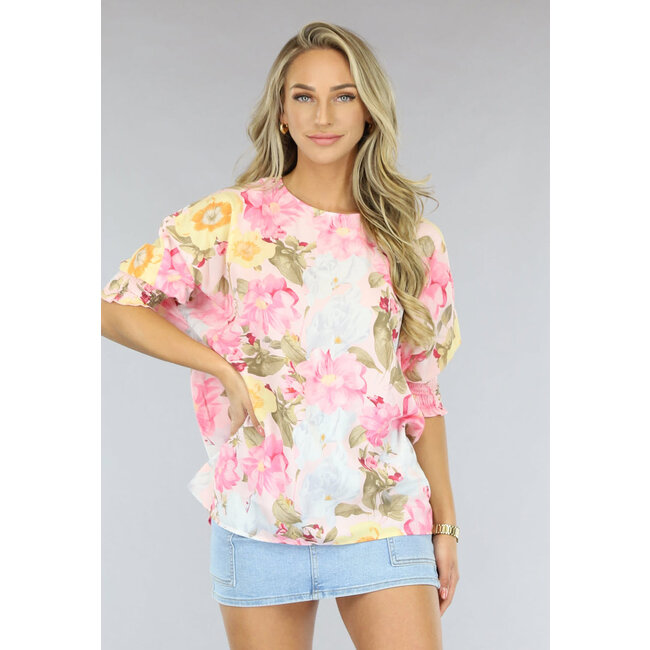 Geblümte Chiffonbluse mit Puffärmeln