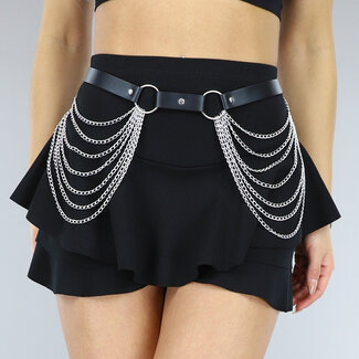Schwarze Bodychain in Lederoptik