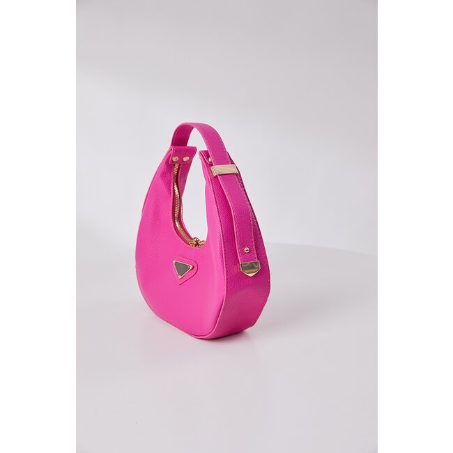 Runde Tasche in Fuchsia-Lederoptik