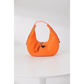 Runde orangefarbene Tasche in Lederoptik