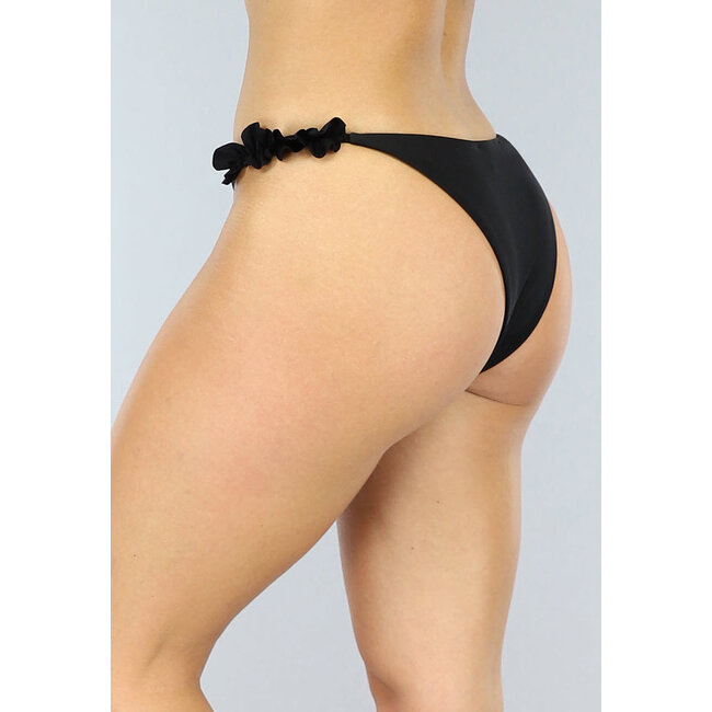 Schwarzes hochgeschnittenes Bikini-Unterteil mit Rüschen