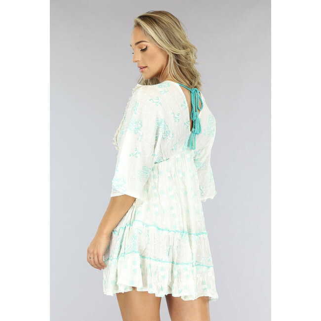 Boho Ibiza Kleid mit mintgrünem Paisleymuster