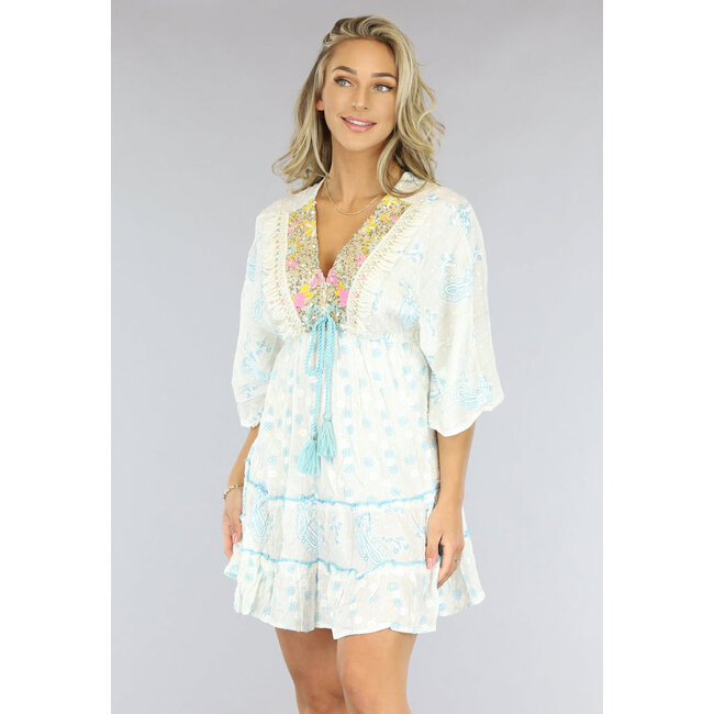 Boho Ibiza Kleid mit blauem Paisleymuster