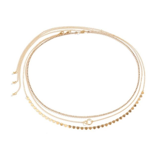 Gold Bodychain mit Herzen 3er Pack