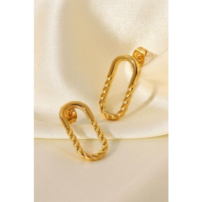 Ovale Ohrringe aus rostfreiem Gold mit Twist