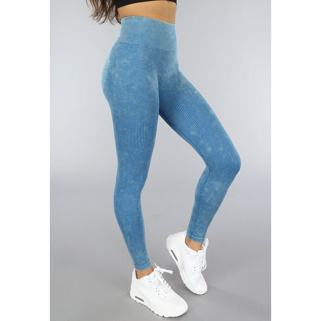 Türkisfarbene Sport-Leggings aus geripptem Stoff mit Scrunch