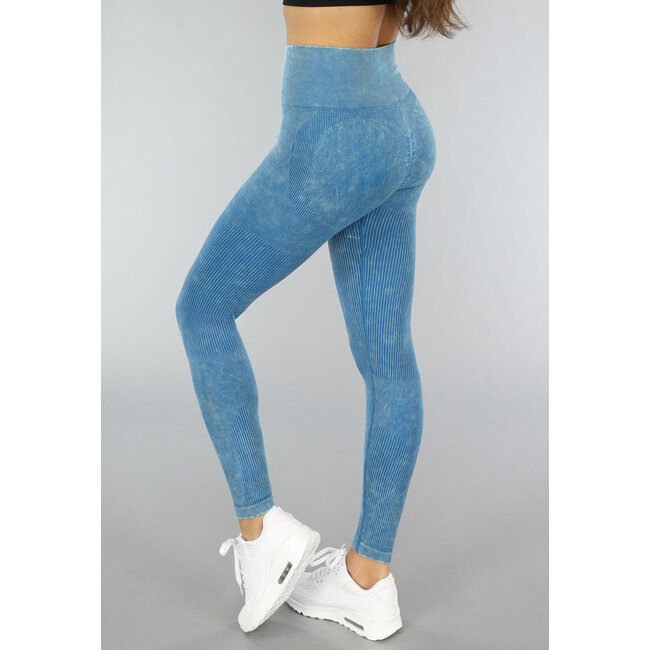 Türkisfarbene Sport-Leggings aus geripptem Stoff mit Scrunch