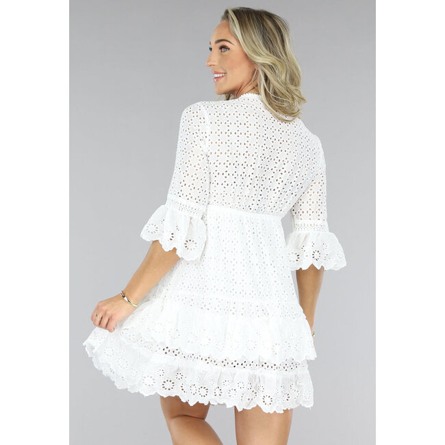 Weißes Broderie Bohemian Ibiza Kleid