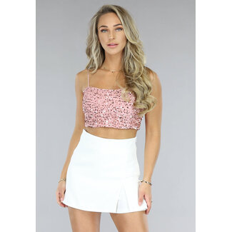 Altrosa Glitzer-Crop-Top aus Samt