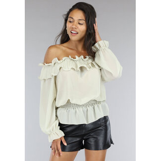 OP=OP! Beige Durchsichtige Bluse mit Rüschen