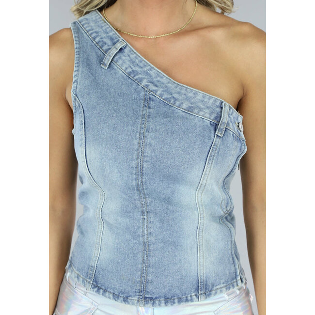 Asymmetrisches One-Shoulder-Denim-Top