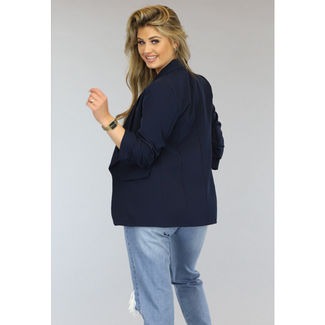 Marineblauer Blazer mit plissierten Dreiviertel-Ärmeln