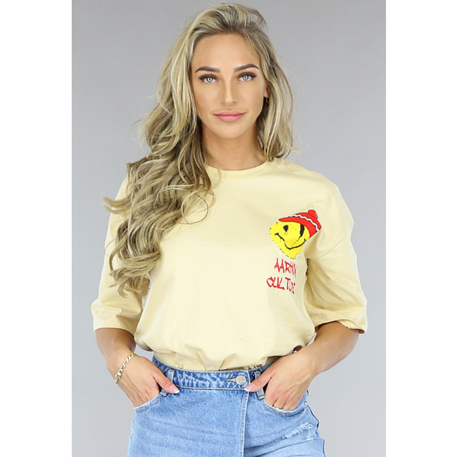 Beigefarbenes Smiley T-Shirt