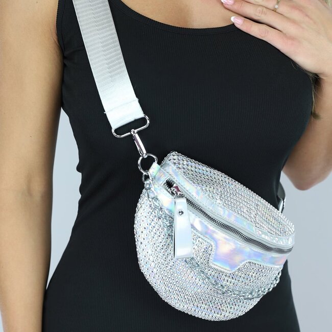 Silberne holografische Glitzer-Crossbody-Tasche mit Kette