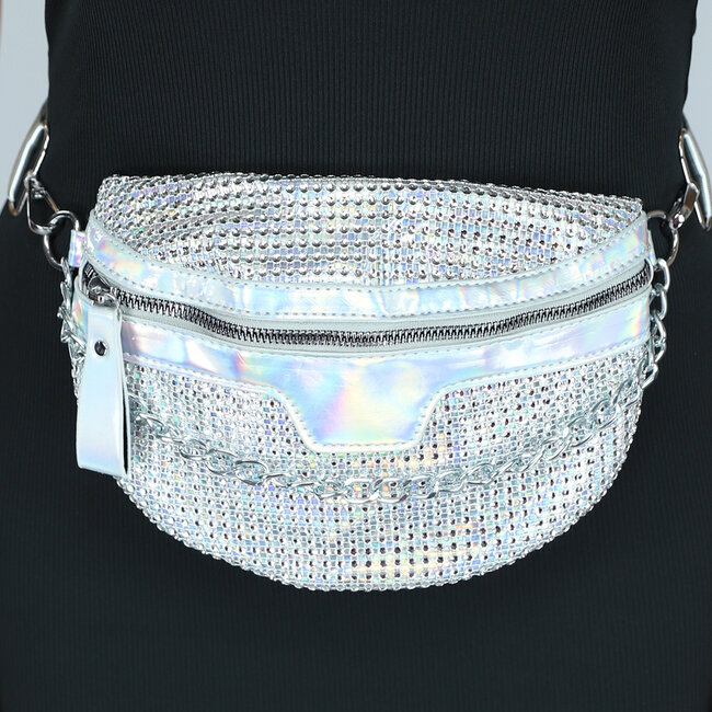 Silberne holografische Glitzer-Crossbody-Tasche mit Kette