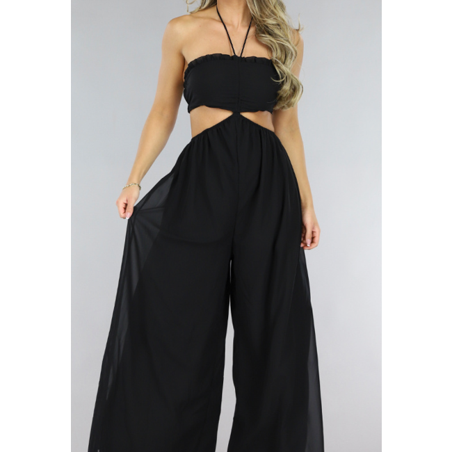 Schwarzer Bandeau-Jumpsuit mit weiten Beinen