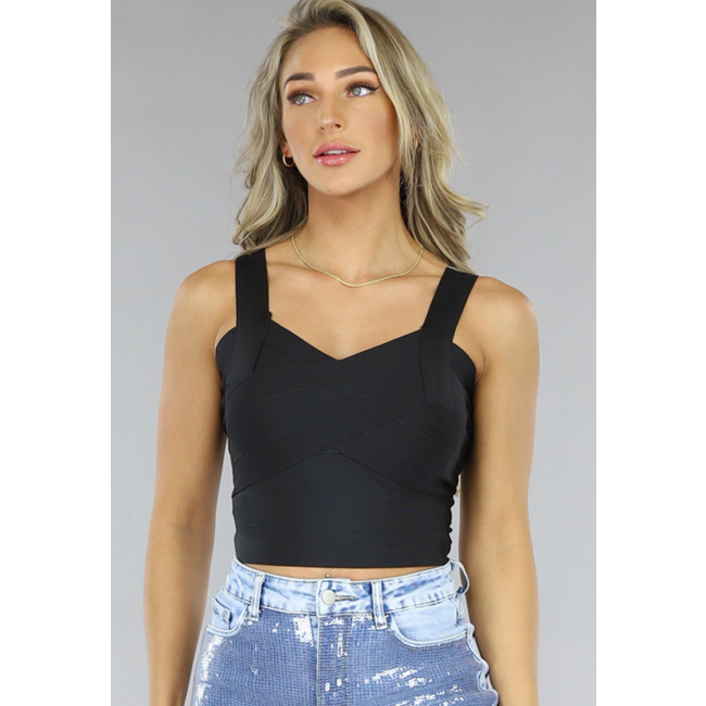 Schwarzes Bandage-Crop-Top