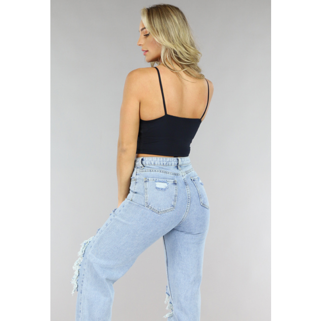 Schwarzes Basic Stretch Crop Top