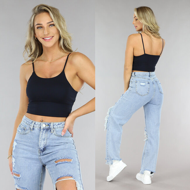 Schwarzes Basic Stretch Crop Top