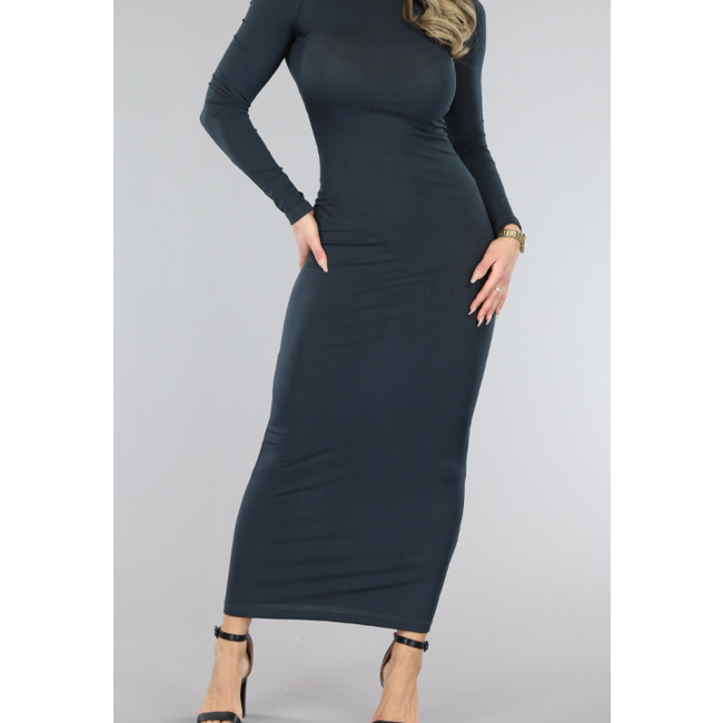 Anthrazitfarbenes Bodycon-Midikleid mit hohem Ausschnitt