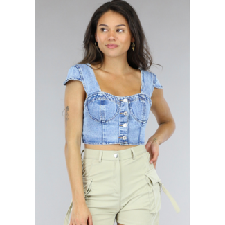 OP=OP! Denim Bustier mit kurzen Ärmeln