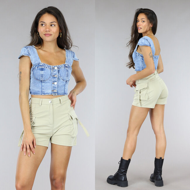 Denim Bustier mit kurzen Ärmeln