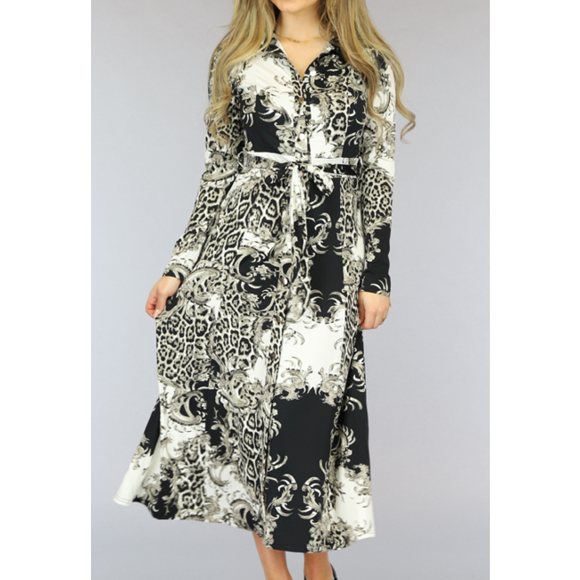 Schwarzes Maxikleid mit Barockprint