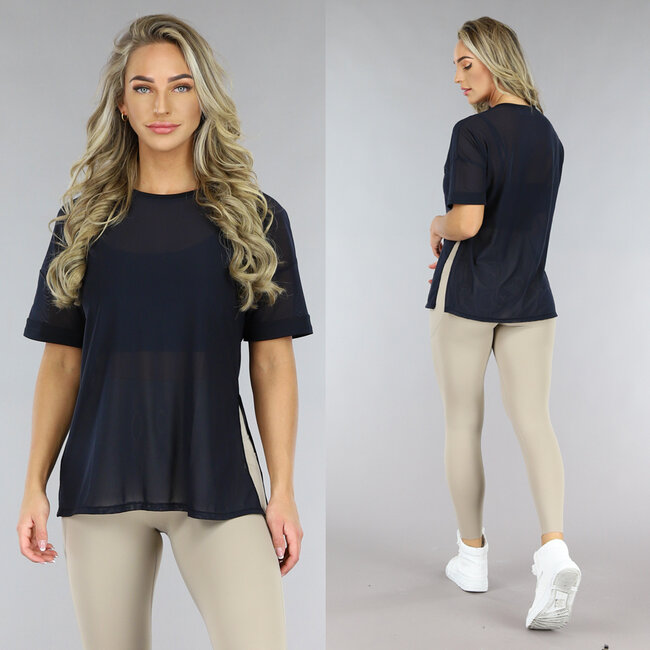 Schwarzes transparentes Sporttop mit Seitenschlitz