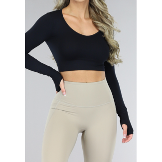 OP=OP! Schwarzes Basic-Langarm-Sporttop