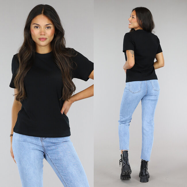 Schwarzes Basic T-Shirt mit leichtem Stretch