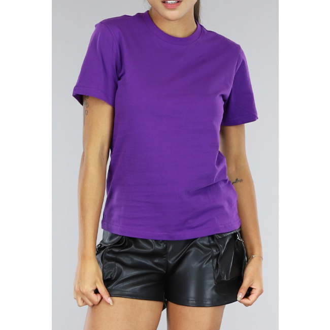 Dunkellila Basic T-Shirt mit leichtem Stretch