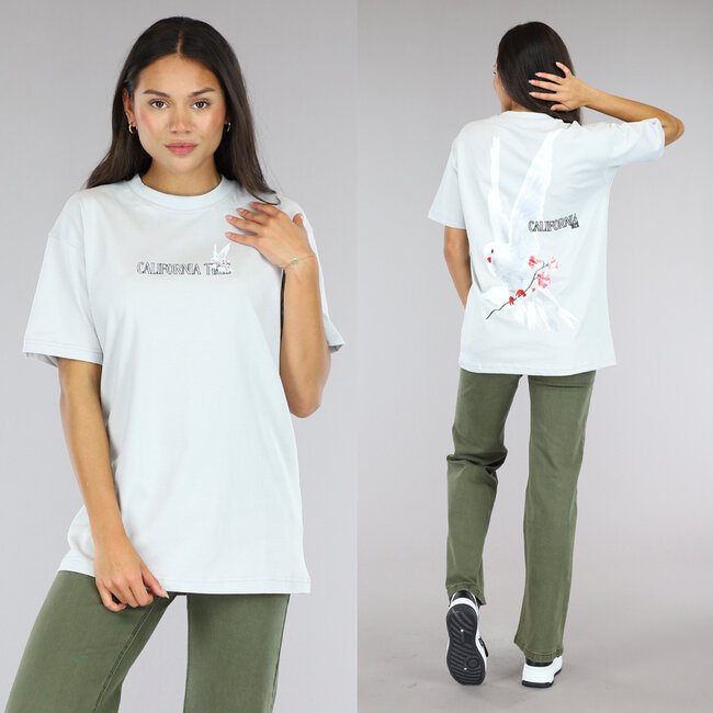 Graues T-Shirt in Übergröße mit Taubenprint