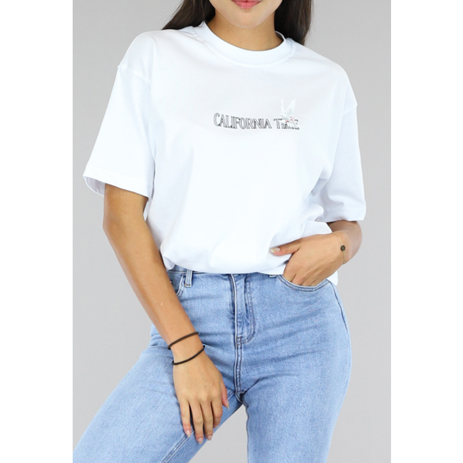 Weißes T-Shirt in Übergröße mit Taubenprint