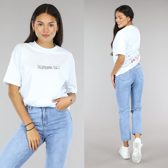 Weißes T-Shirt in Übergröße mit Taubenprint