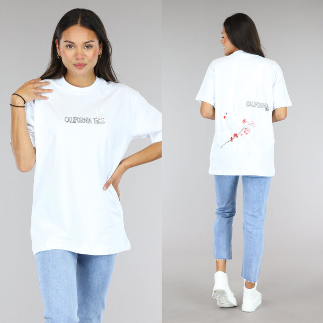 Weißes T-Shirt in Übergröße mit Taubenprint