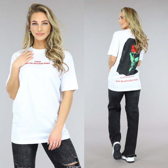 Weißes T-Shirt in Übergröße mit Rosenprint