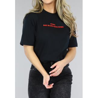 Schwarzes T-Shirt mit übergroßer Rose