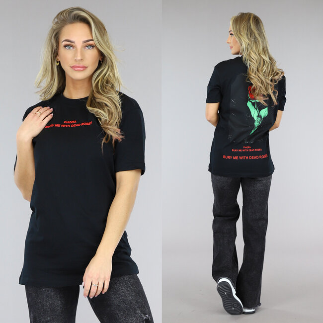 Schwarzes Oversized T-Shirt mit Rosenprint