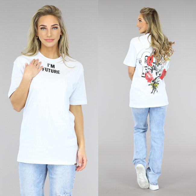 Weißes Oversized Future T-Shirt mit Blumendruck