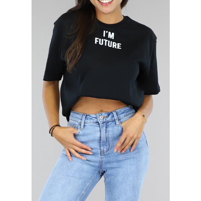 Schwarzes Oversized Future T-Shirt mit Blumendruck