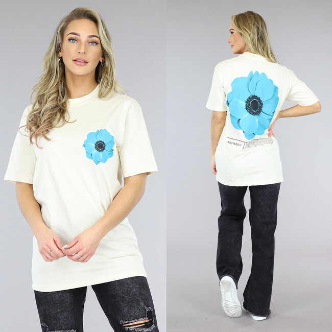 Cremefarbenes T-Shirt mit Blumen in Übergröße