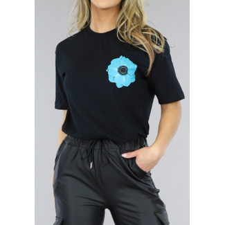 SALE50 Schwarzes T-Shirt mit Blumen in Übergröße