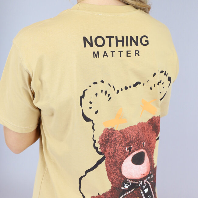 Kamelfarbenes T-Shirt in Übergröße mit Teddy-Print
