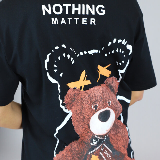 Schwarzes T-Shirt in Übergröße mit Teddy-Print