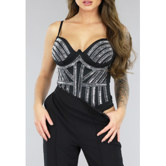 OP=OP! Schwarzer Glam Strass Bodysuit