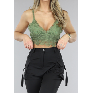 OP=OP! Khaki gehäkeltes Crop Top