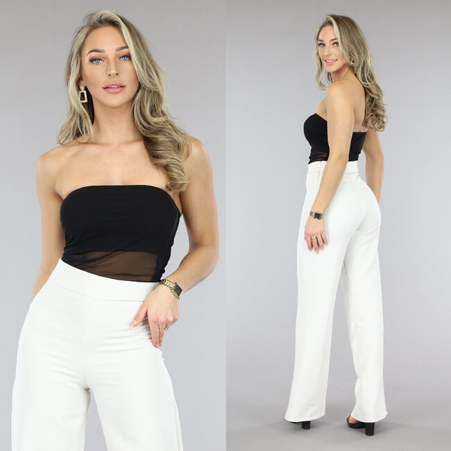 Schwarzes trägerloses Crop Top mit Mesh