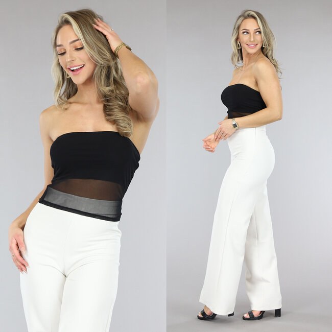 Schwarzes trägerloses Crop Top mit Mesh