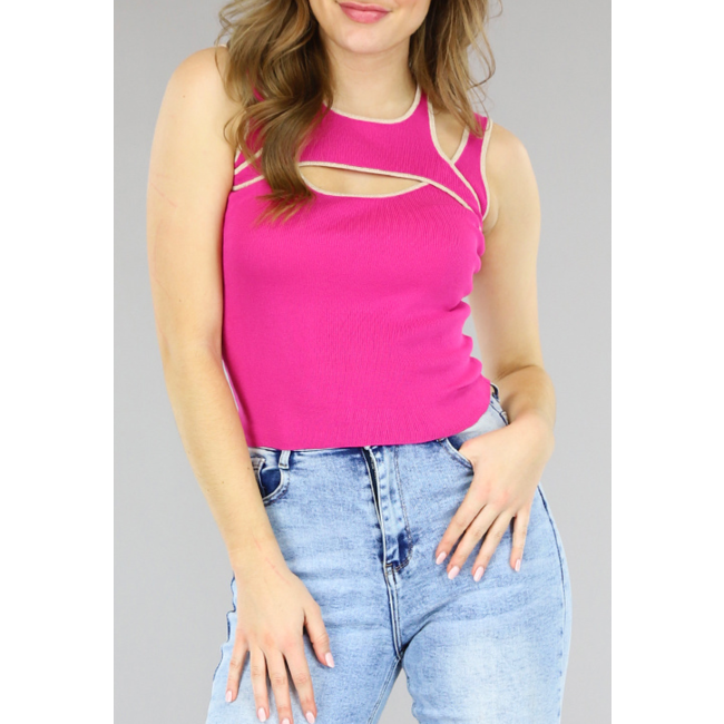 Fuchsia Basic-Top mit Ausschnitten