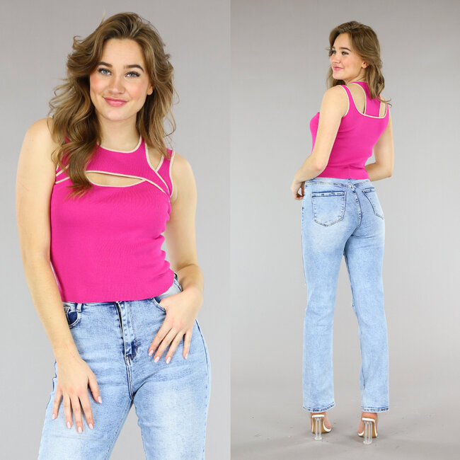 Fuchsia Basic-Top mit Ausschnitten